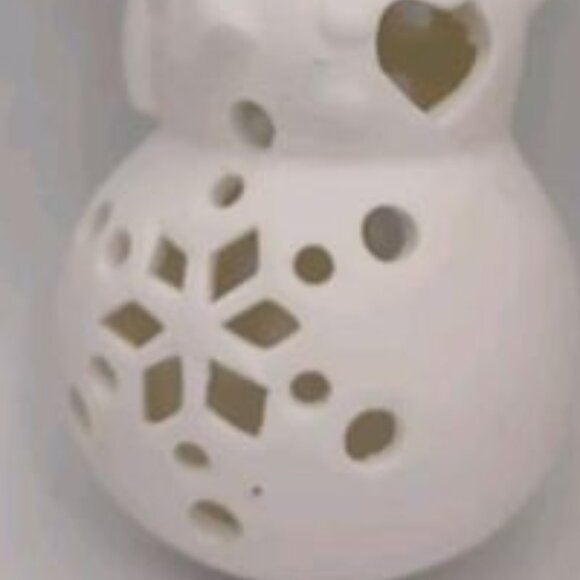 4" White Snowman w Snowflake & Heart Cutout Design Ceramic Christmas Ornament - Picture 4 of 4